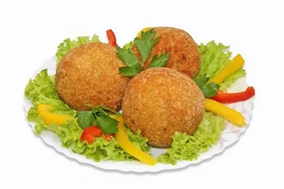 Картофельные крокеты с мясом в омлете, паровые