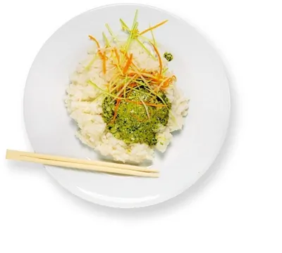 Сладкий рис с песто из кинзы