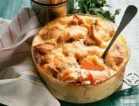 Соленая треска и картофельное пюре, запеченные с майонезом