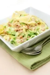 Паста с утиной ножкой, савойской капустой и белым вином