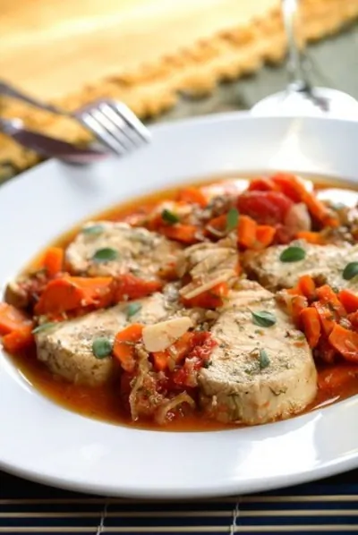 Холодная закуска из палтуса с морковью, фенхелем, лимоном и чесноком