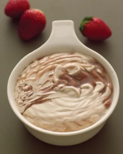 Шоколадный суп с мороженым и свежей малиной