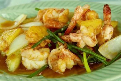 Креветки с ананасом в соусе терияки