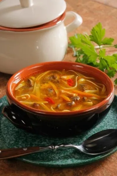 Лапша с куриной печенкой