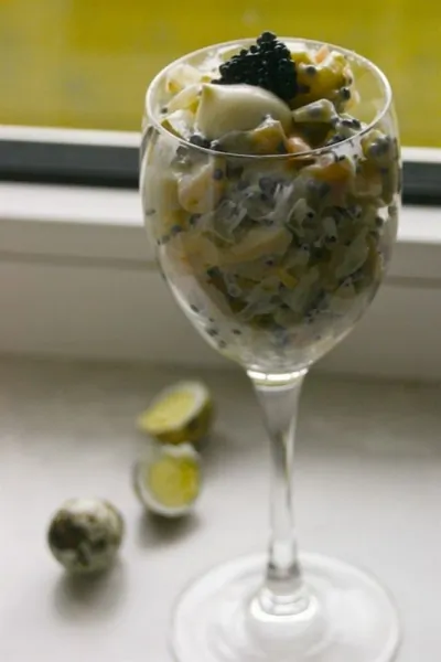 Оливье с рябчиками и икрой