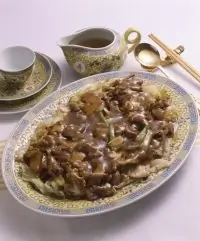 Жареная говядина со спаржей и грибами