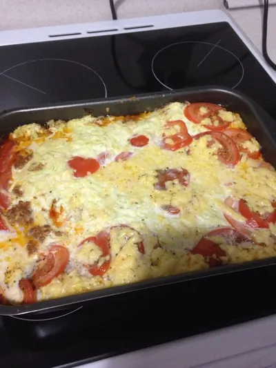 Запеканка из кабачков с фаршем и сметаной