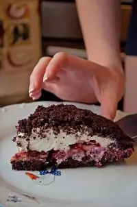 Шоколадный торт с фруктами и сливками