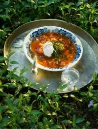 Щи из молодой капусты с побегами чеснока