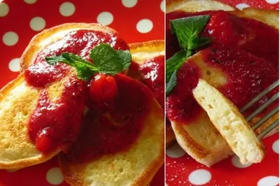 Оладьи с клубнично-мятным соусом