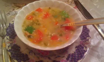 Рассольник на курином бульоне с пшеном