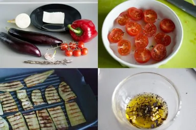 Теплый салат из баклажанов и болгарского перца с фетой