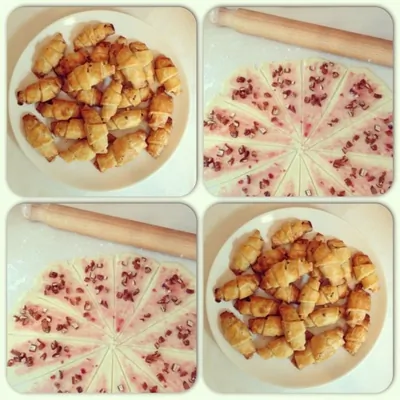 Творожные рогалики с малиновым джемом и финиками