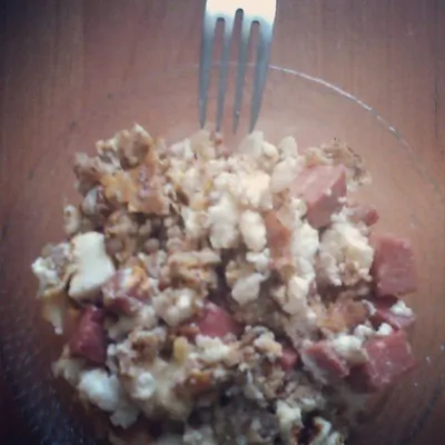 Завтрак по мужски из жареной гречки с адыгейским сыром