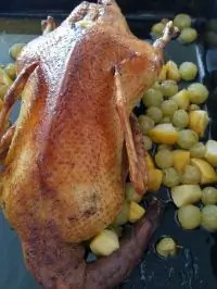 Утка с яблоками, виноградом и красным вином