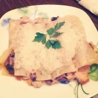 Каннеллони, фаршированные курицей и грибами под соусом бешамель