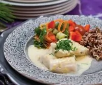 Филе трески в горчичном соусе с рисом