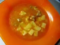 Суп с варено-копченой свиной грудкой и пшеном