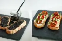 Брускетта с вялеными томатами и оливковым тапенадом