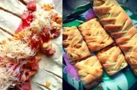 Слоеная косичка с колбасой, помидорами и сыром