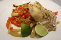 Лойн трески с овощами терияки