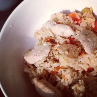 Тяхан с курицей (Жареный рис)