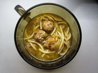 Суп с вермишелью, овощами и фрикадельками