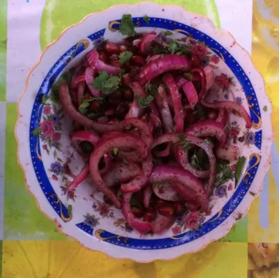 Салат из красного лука с гранатом к шашлыку