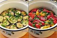 Закуска из маринованных баклажанов и перцев гриль