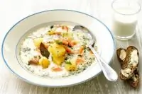 Традиционный финский сливочный суп с лососем (lohikeitto)