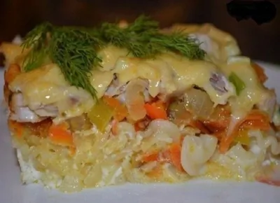 Запеканка из макарон с курицей и сыром