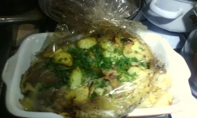 Голень индейки в рукаве с картофелем