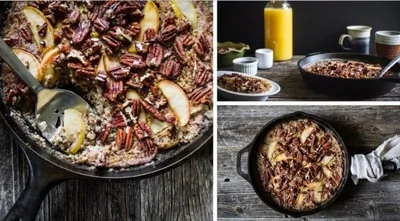 Пудинг из киноа с пеканом, яблоком и ревенем