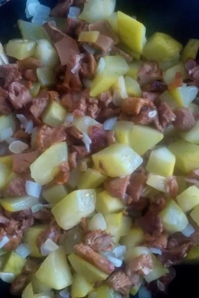 Кабачки с лисичками под сливочно-чесночном соусом с помидорами