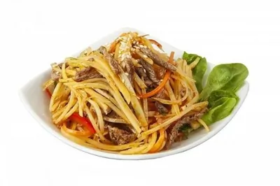 Корейский салат из картофеля с мясом (камди ча)