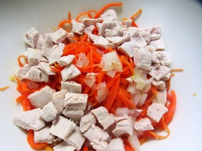 Салат с кукурузой, корейской морковью и курицей