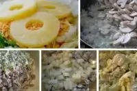 Салат из курицы с ананасами, грибами и сыром