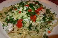 Спагетти с лососем и брокколи в сливочном соусе