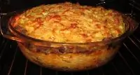 Запеканка со спагетти и мясной прослойкой