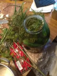 Соленые огурцы с эстрагоном и листьями