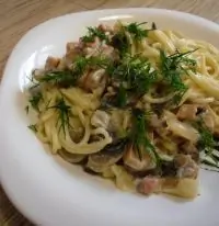 Паста с грибами и ветчиной