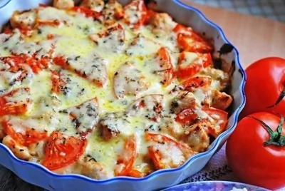 Куриное филе с овощами и сыром