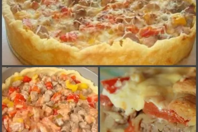 Открытый мясной пирог из картофельного теста