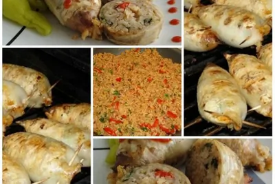 Кальмары с рисом на гриле