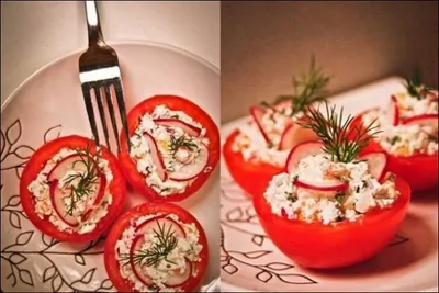Помидоры, фаршированные творогом и овощами