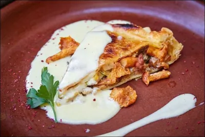 Пирог с фермерской уткой и лисичками