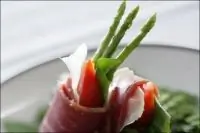 Закуска из пармской ветчины, спаржи и шпината