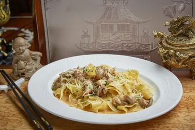 Паста папарделли с телятиной и грибами