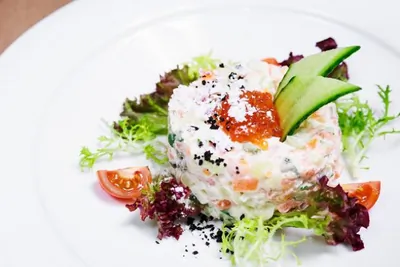 Салат оливье с лососем от ресторана