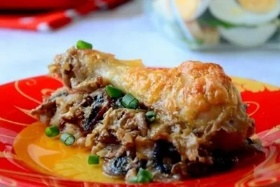 Гречка с курицей, запеченная в сливках